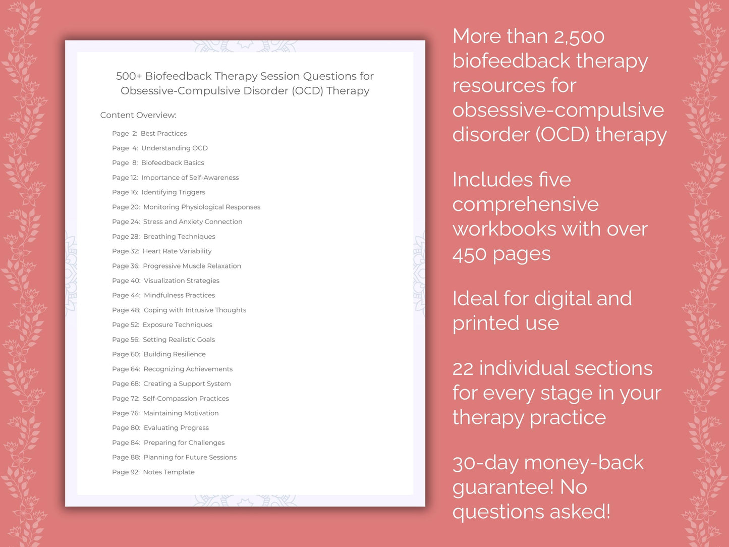 Obsessive-Compulsive Disorder (OCD) Biofeedback Therapy Therapist Worksheets
