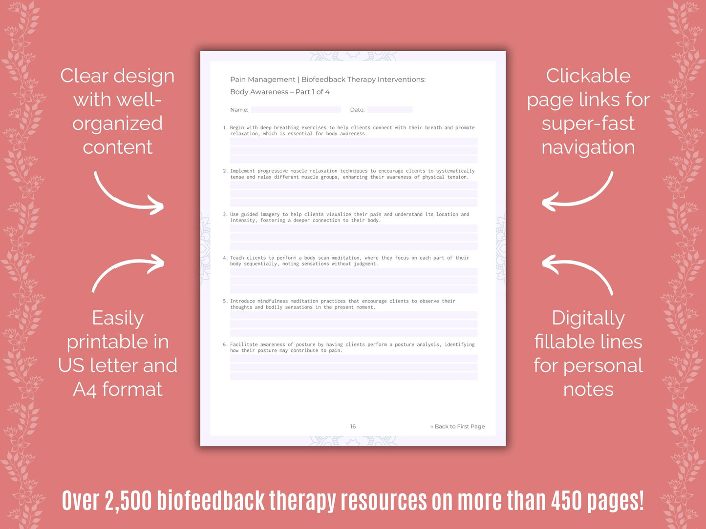 Pain Management Biofeedback Therapy Counseling Templates