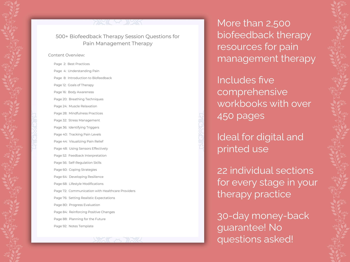 Pain Management Biofeedback Therapy Therapist Worksheets