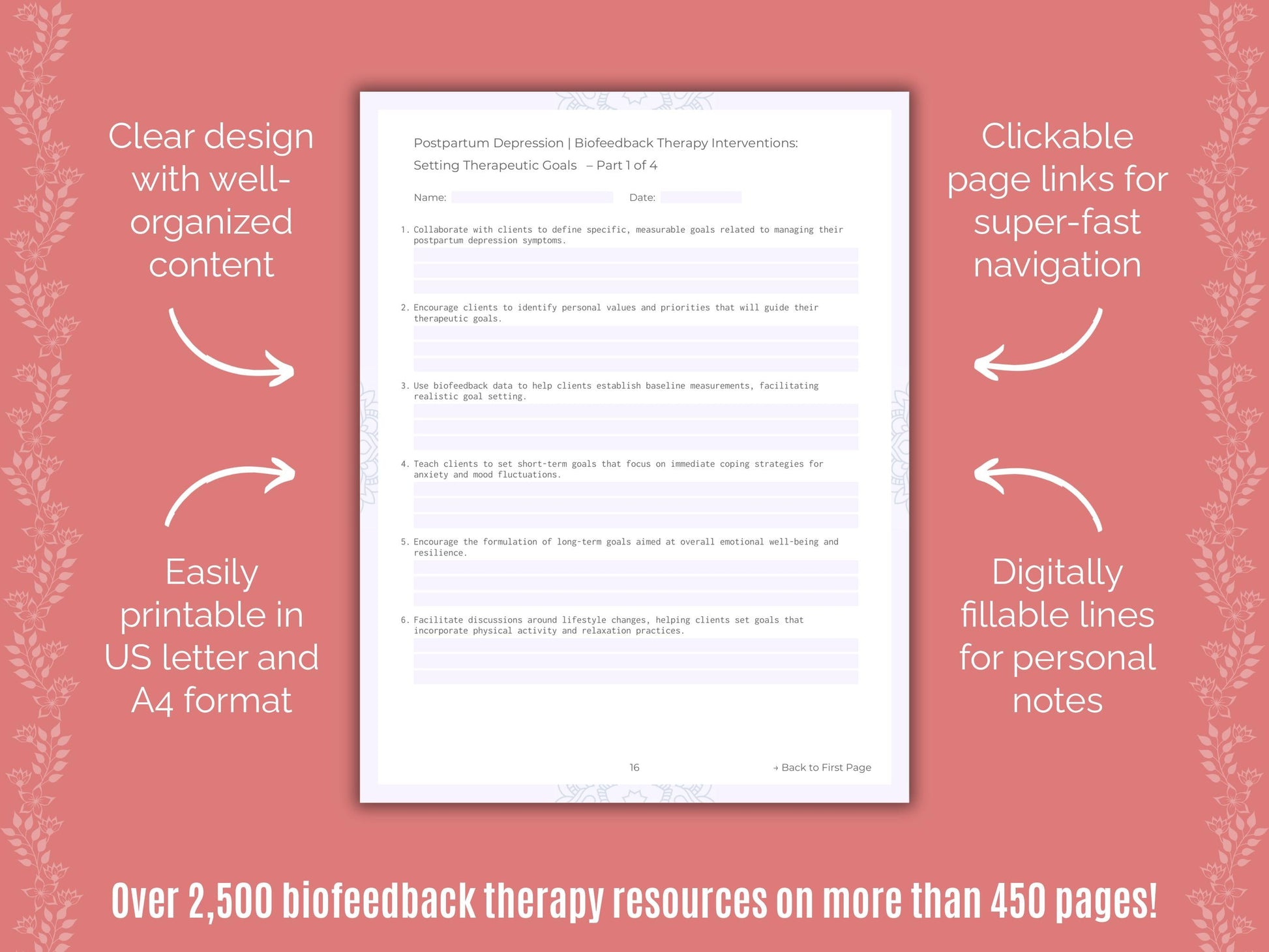 Postpartum Depression Biofeedback Therapy Counseling Templates