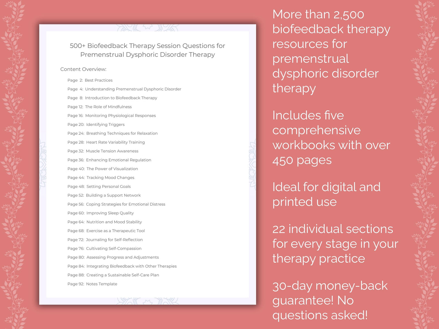 Premenstrual Dysphoric Disorder Biofeedback Therapy Therapist Worksheets