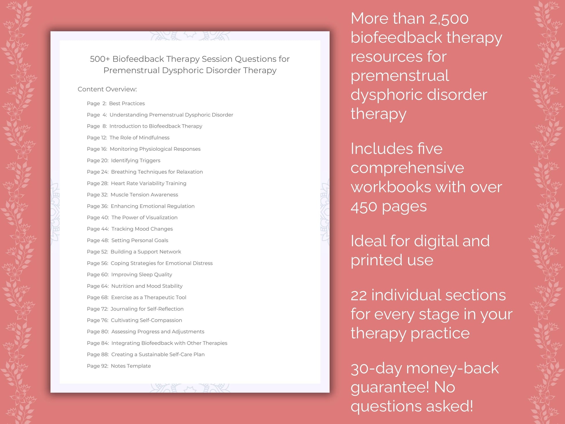 Premenstrual Dysphoric Disorder Biofeedback Therapy Therapist Worksheets