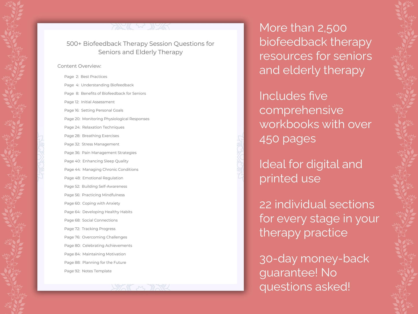 Seniors and Elderly Biofeedback Therapy Therapist Worksheets