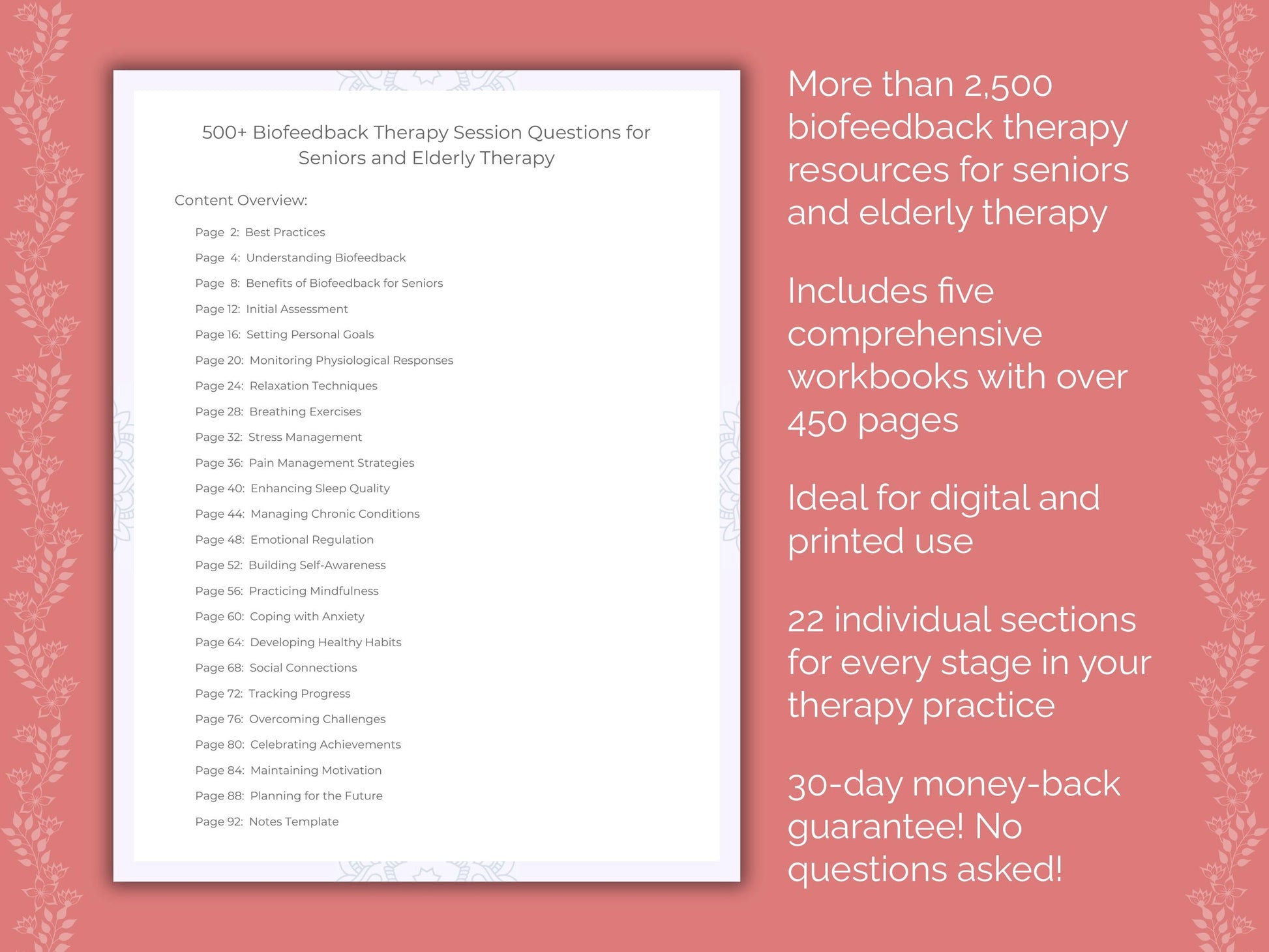 Seniors and Elderly Biofeedback Therapy Therapist Worksheets
