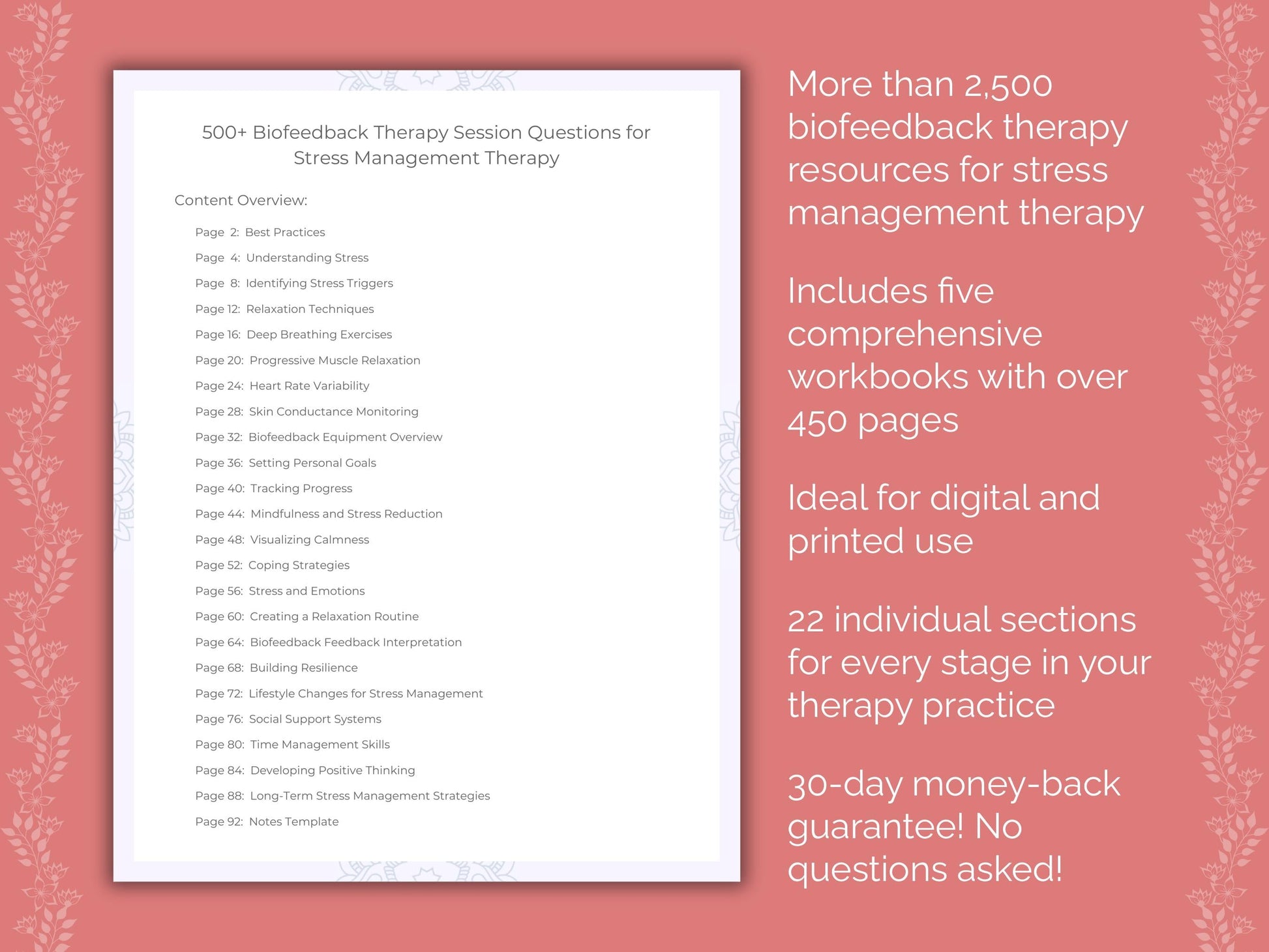 Stress Management Biofeedback Therapy Therapist Worksheets