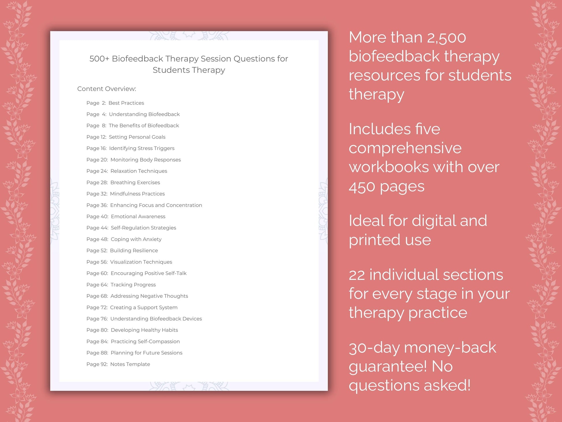 Students Biofeedback Therapy Therapist Worksheets