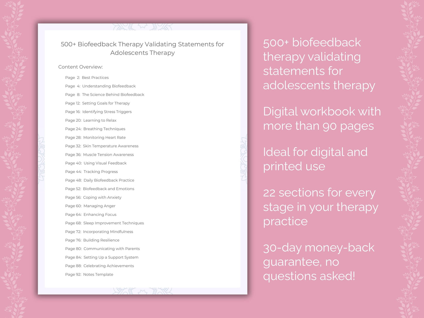 Adolescents Biofeedback Therapy Therapist Worksheets
