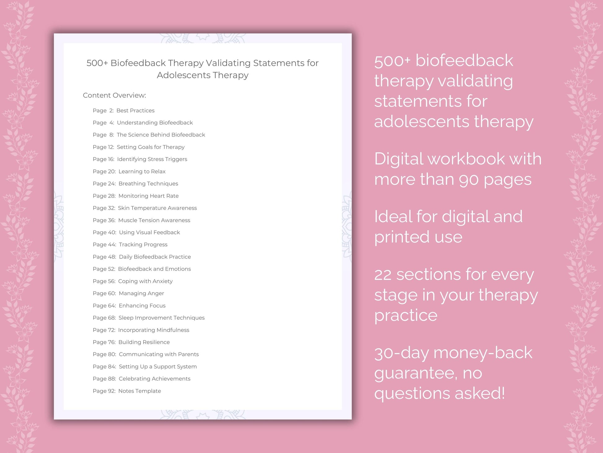 Adolescents Biofeedback Therapy Therapist Worksheets