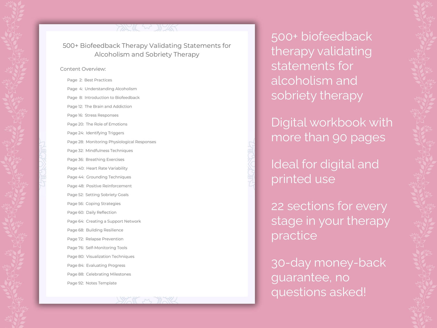 Alcoholism and Sobriety Biofeedback Therapy Therapist Worksheets