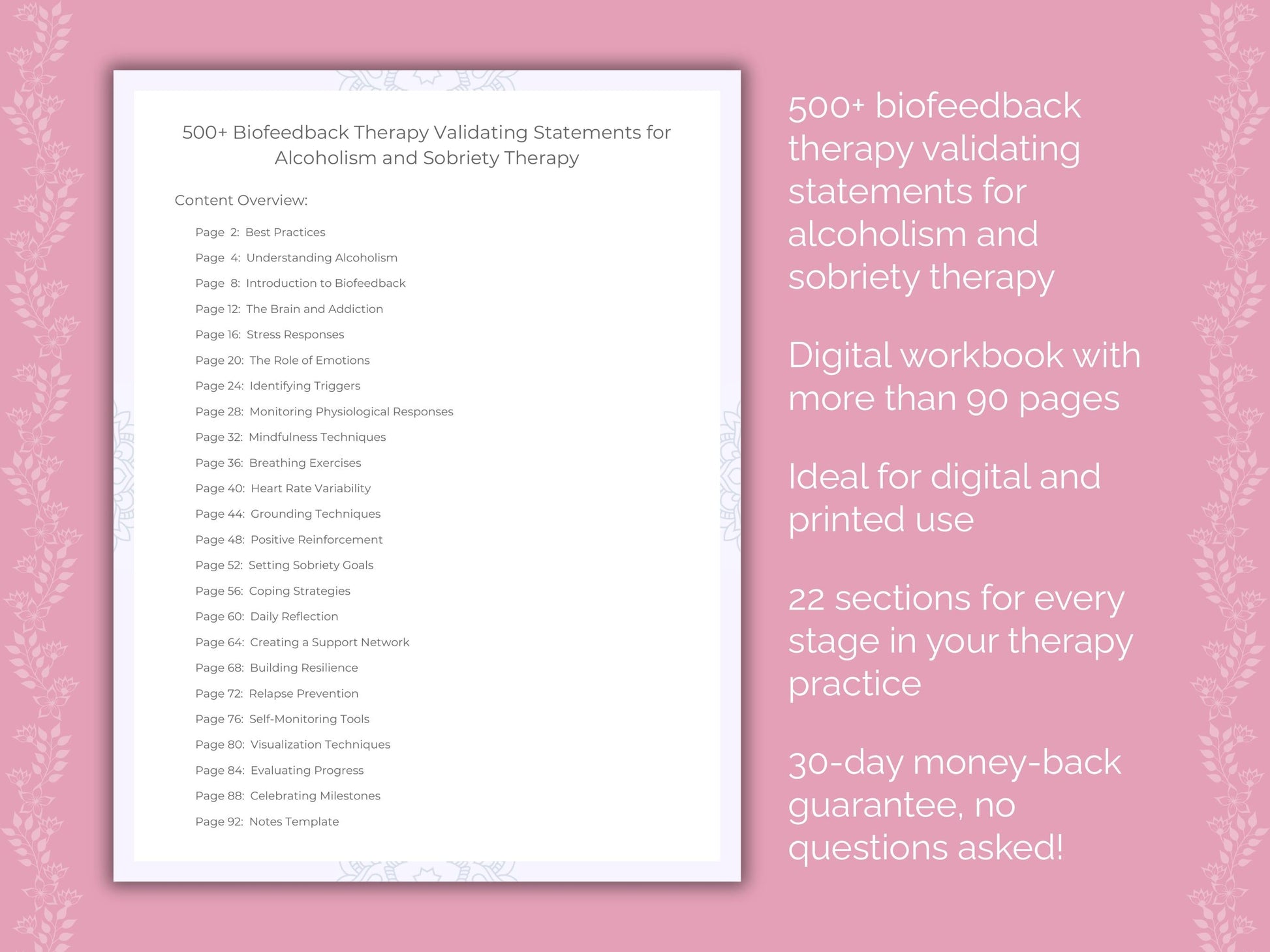 Alcoholism and Sobriety Biofeedback Therapy Therapist Worksheets