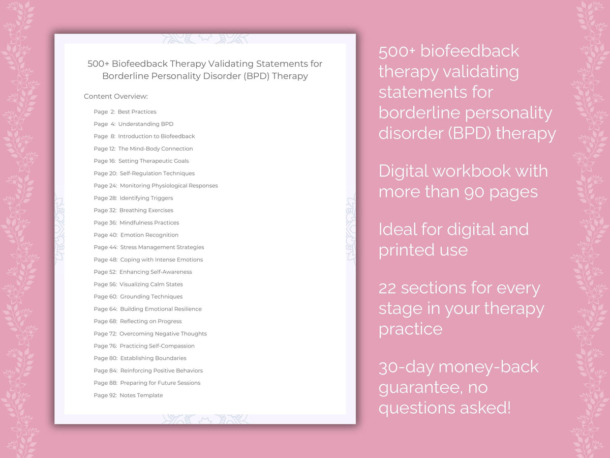 Borderline Personality Disorder (BPD) Biofeedback Therapy Therapist Worksheets