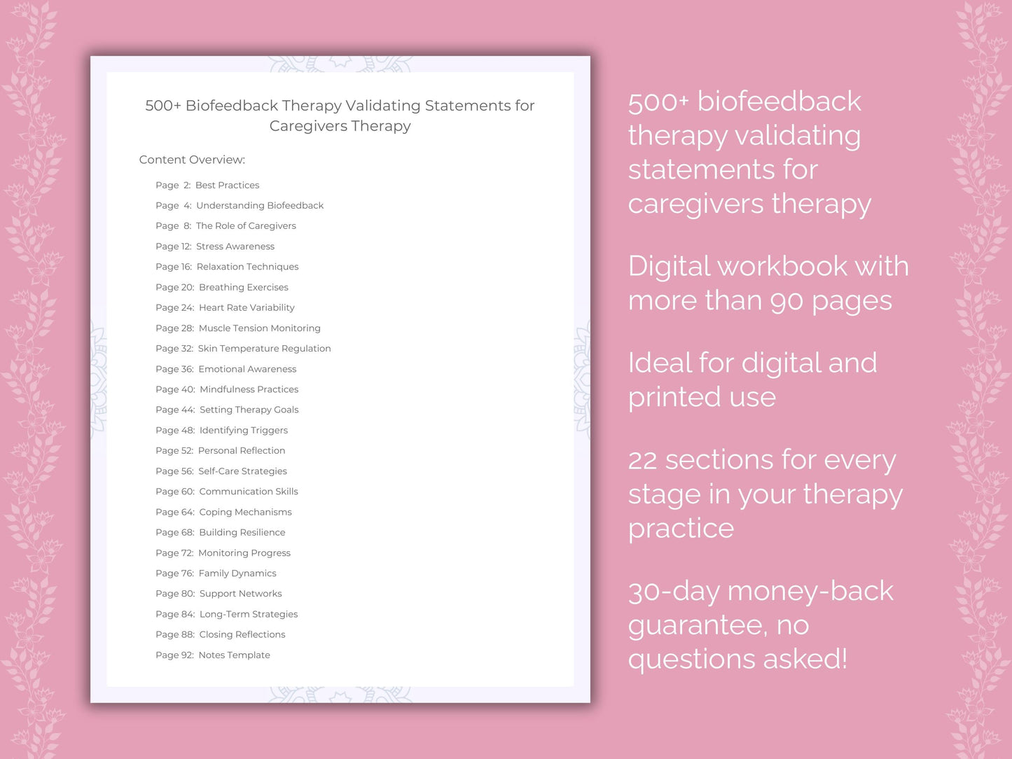 Caregivers Biofeedback Therapy Therapist Worksheets