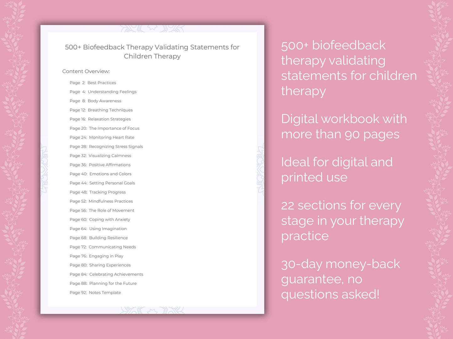 Children Biofeedback Therapy Therapist Worksheets