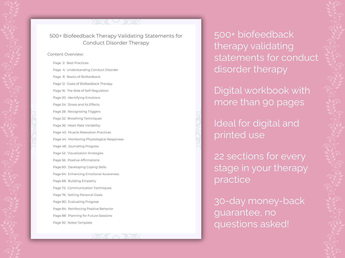Conduct Disorder Biofeedback Therapy Therapist Worksheets