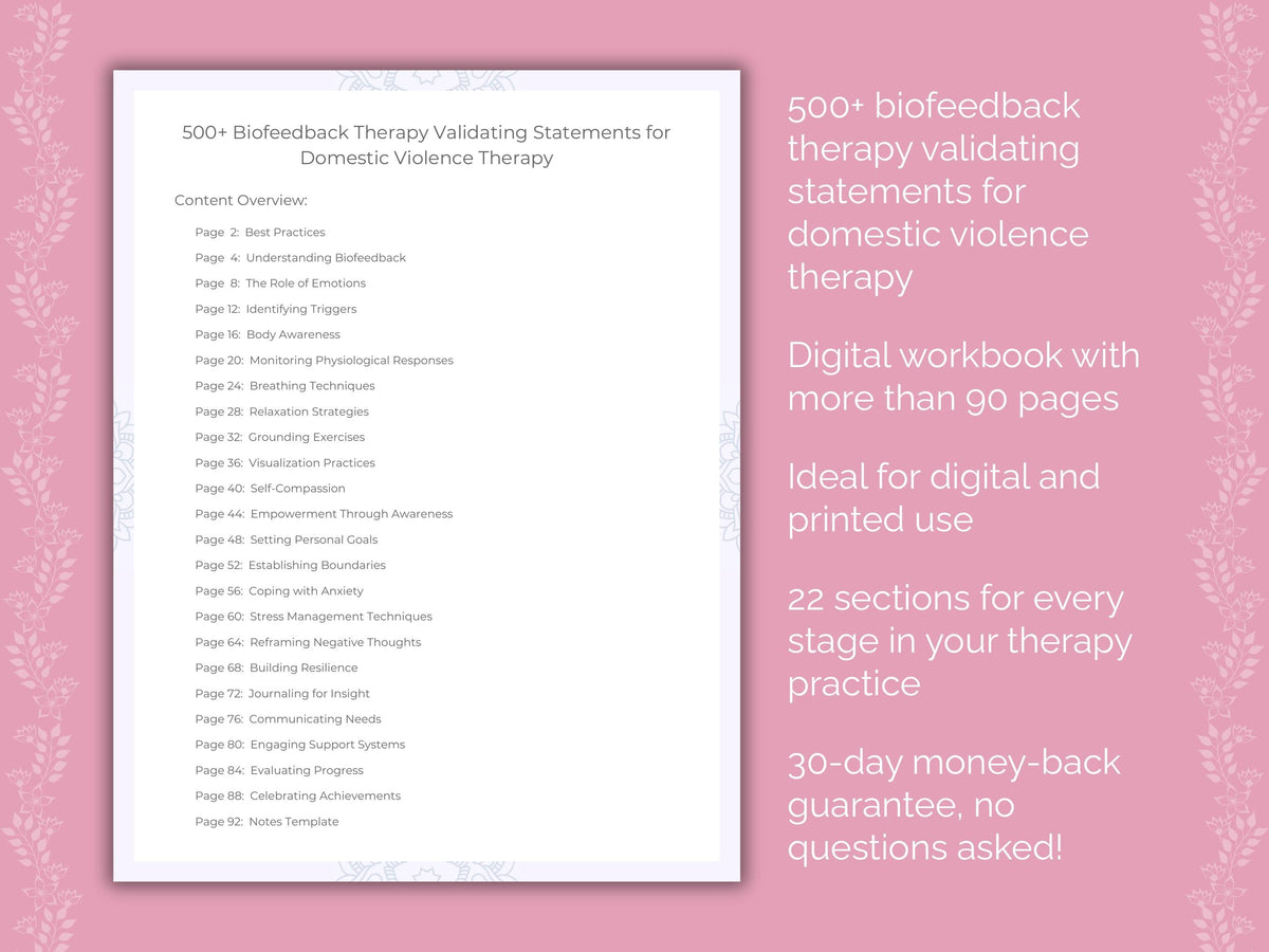 Domestic Violence Biofeedback Therapy Therapist Worksheets