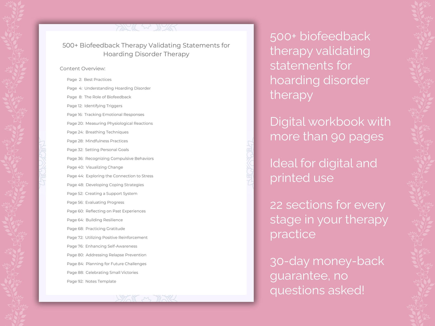 Hoarding Disorder Biofeedback Therapy Therapist Worksheets