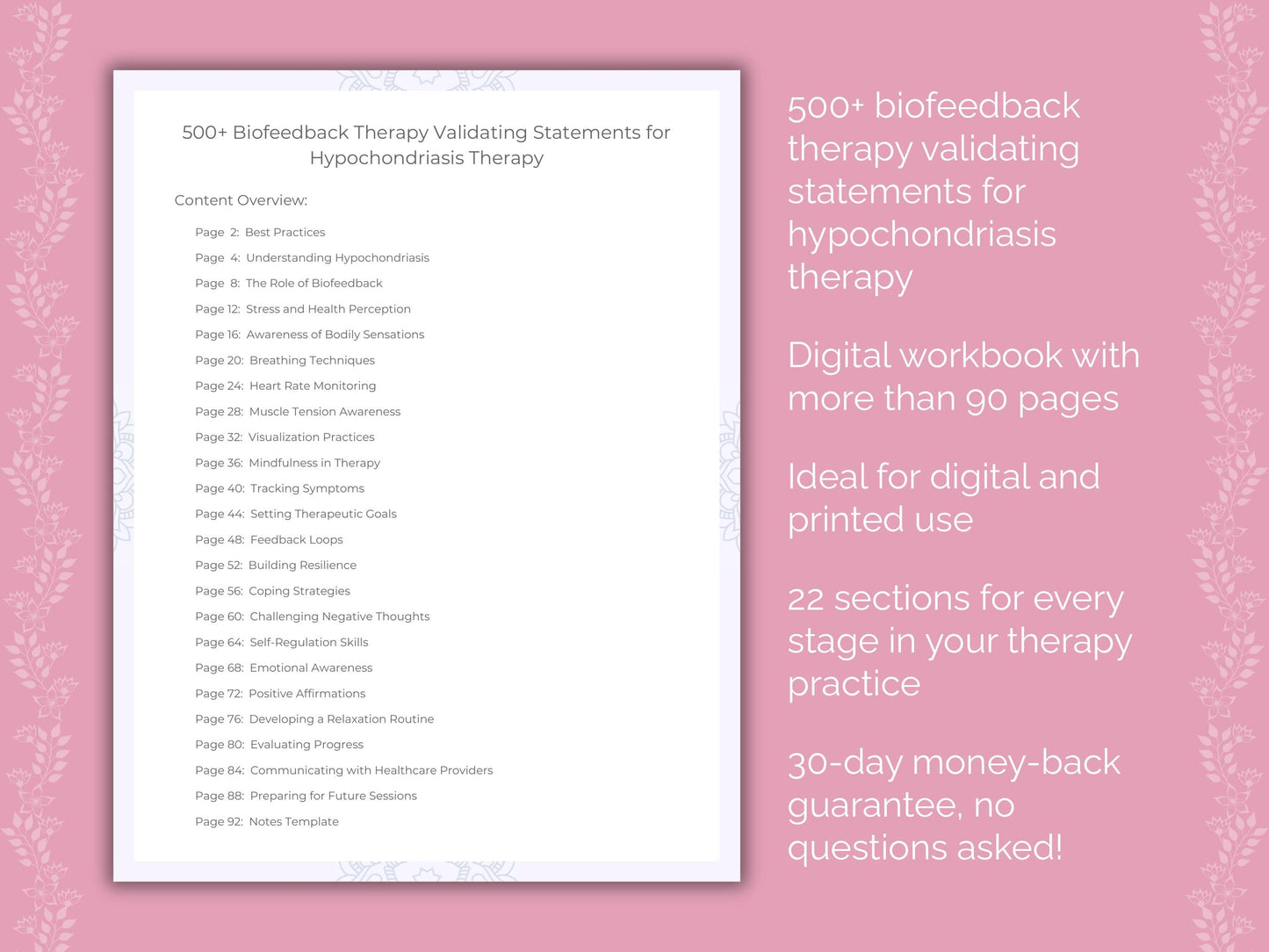 Hypochondriasis Biofeedback Therapy Therapist Worksheets
