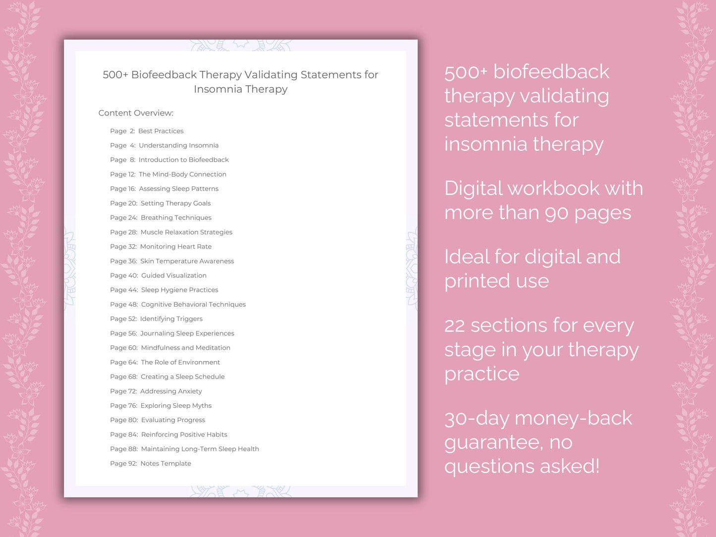 Insomnia Biofeedback Therapy Therapist Worksheets