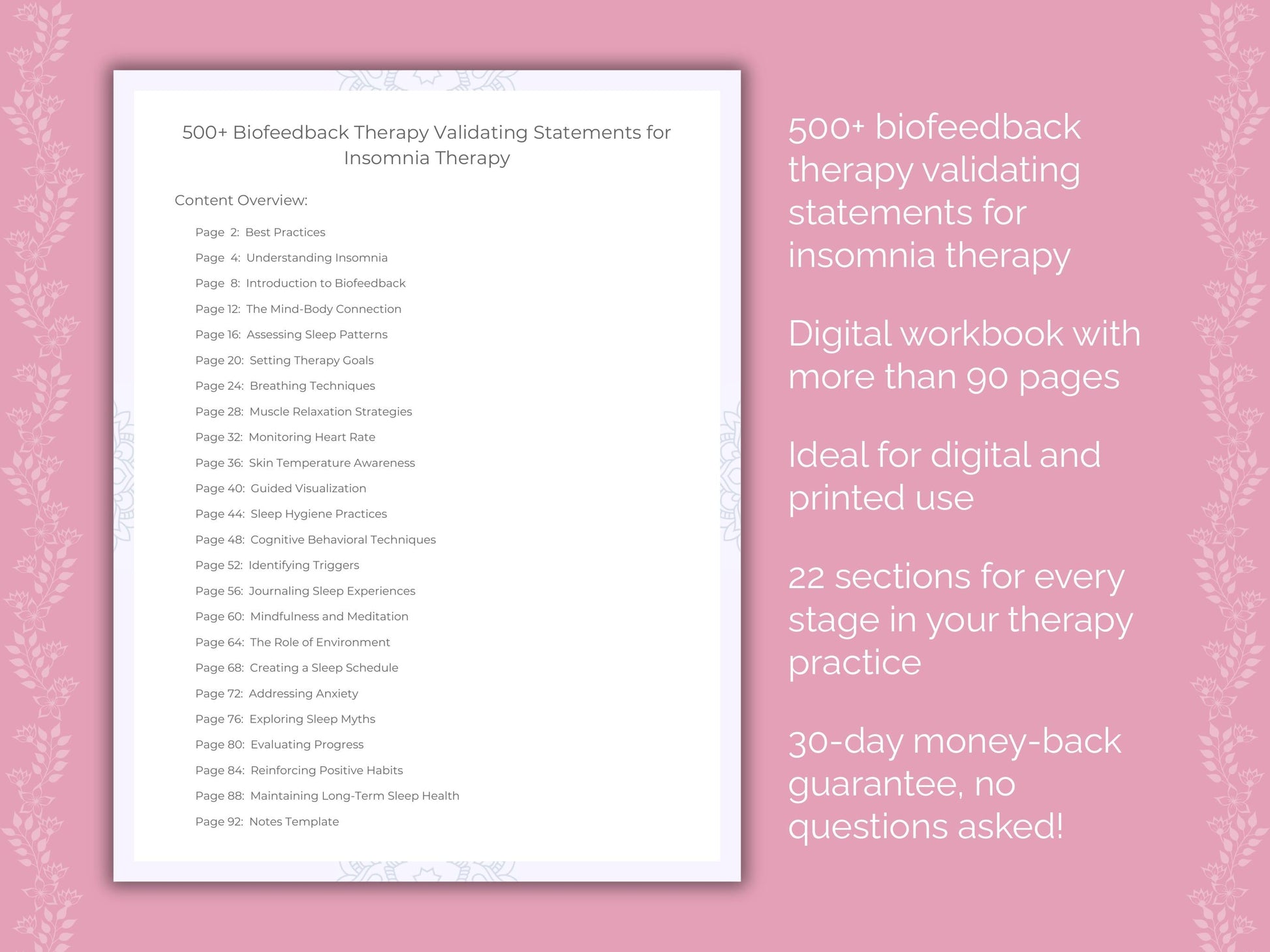 Insomnia Biofeedback Therapy Therapist Worksheets
