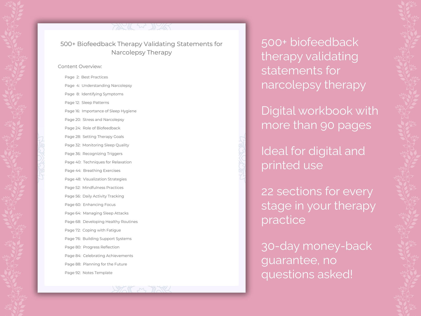 Narcolepsy Biofeedback Therapy Therapist Worksheets