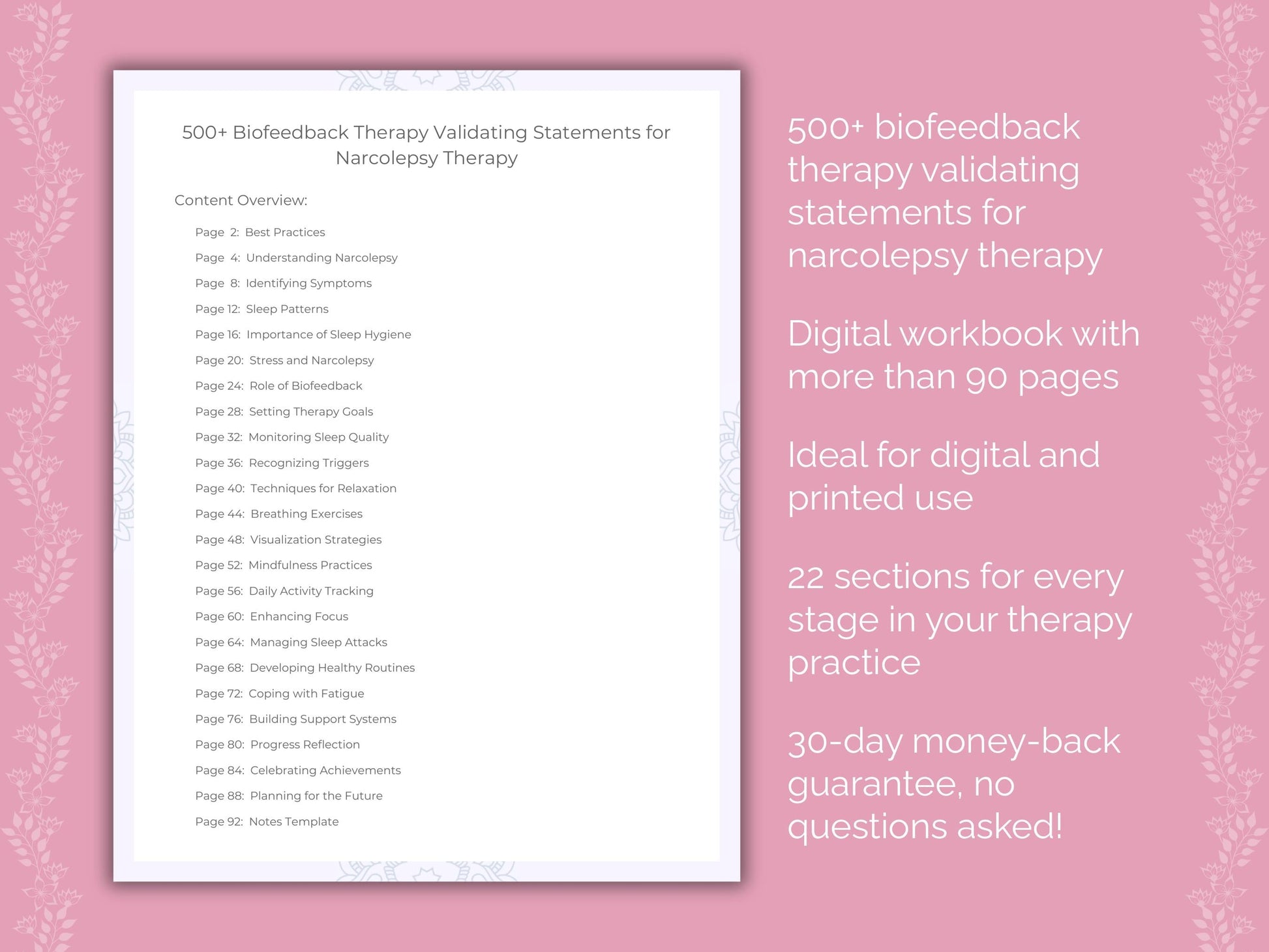 Narcolepsy Biofeedback Therapy Therapist Worksheets