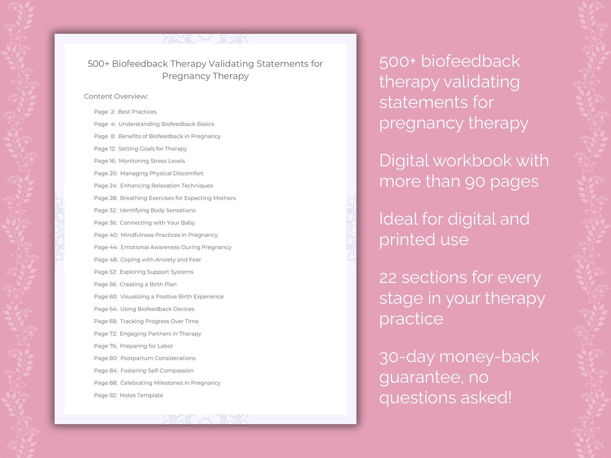 Pregnancy Biofeedback Therapy Therapist Worksheets