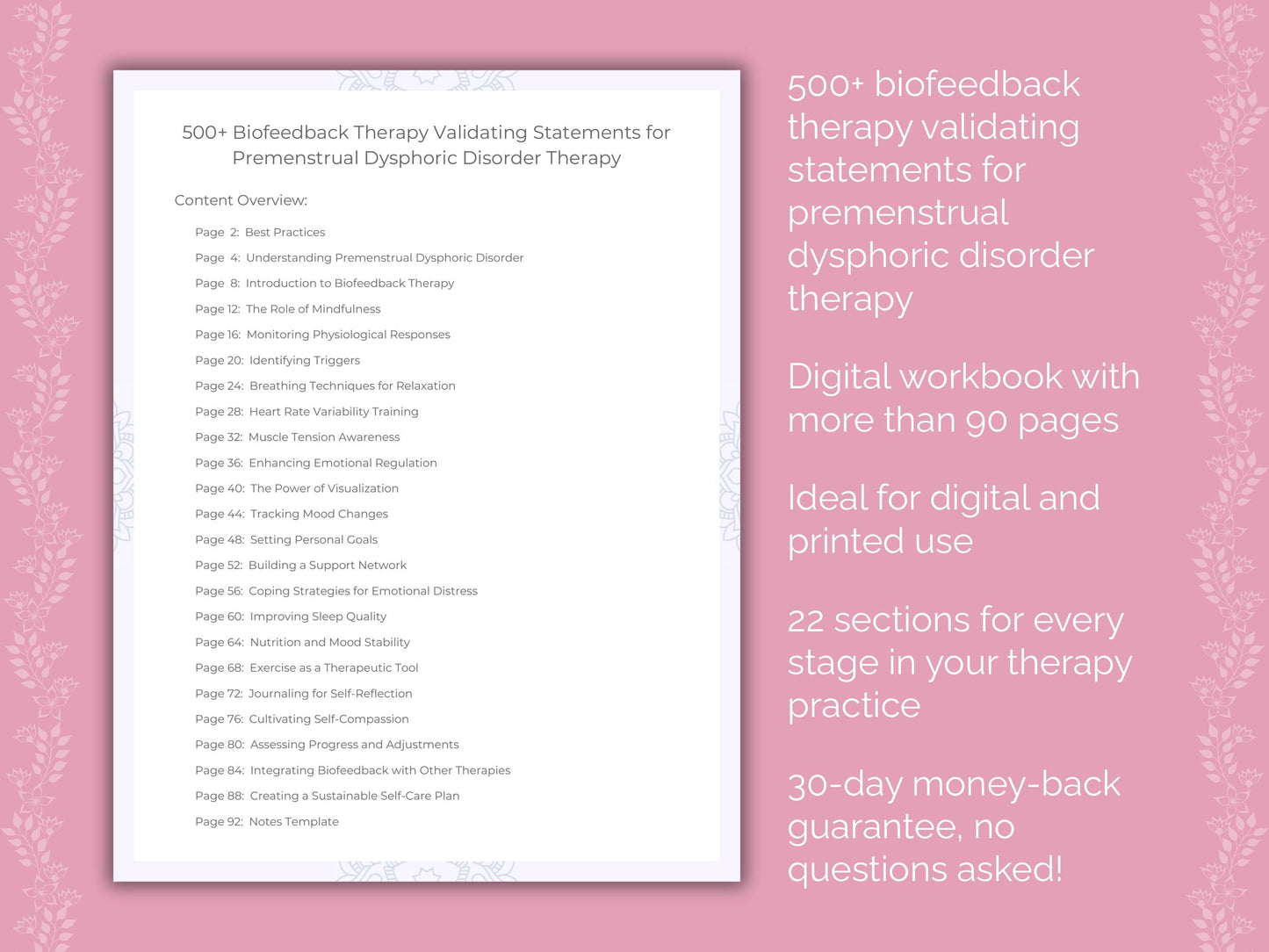 Premenstrual Dysphoric Disorder Biofeedback Therapy Therapist Worksheets