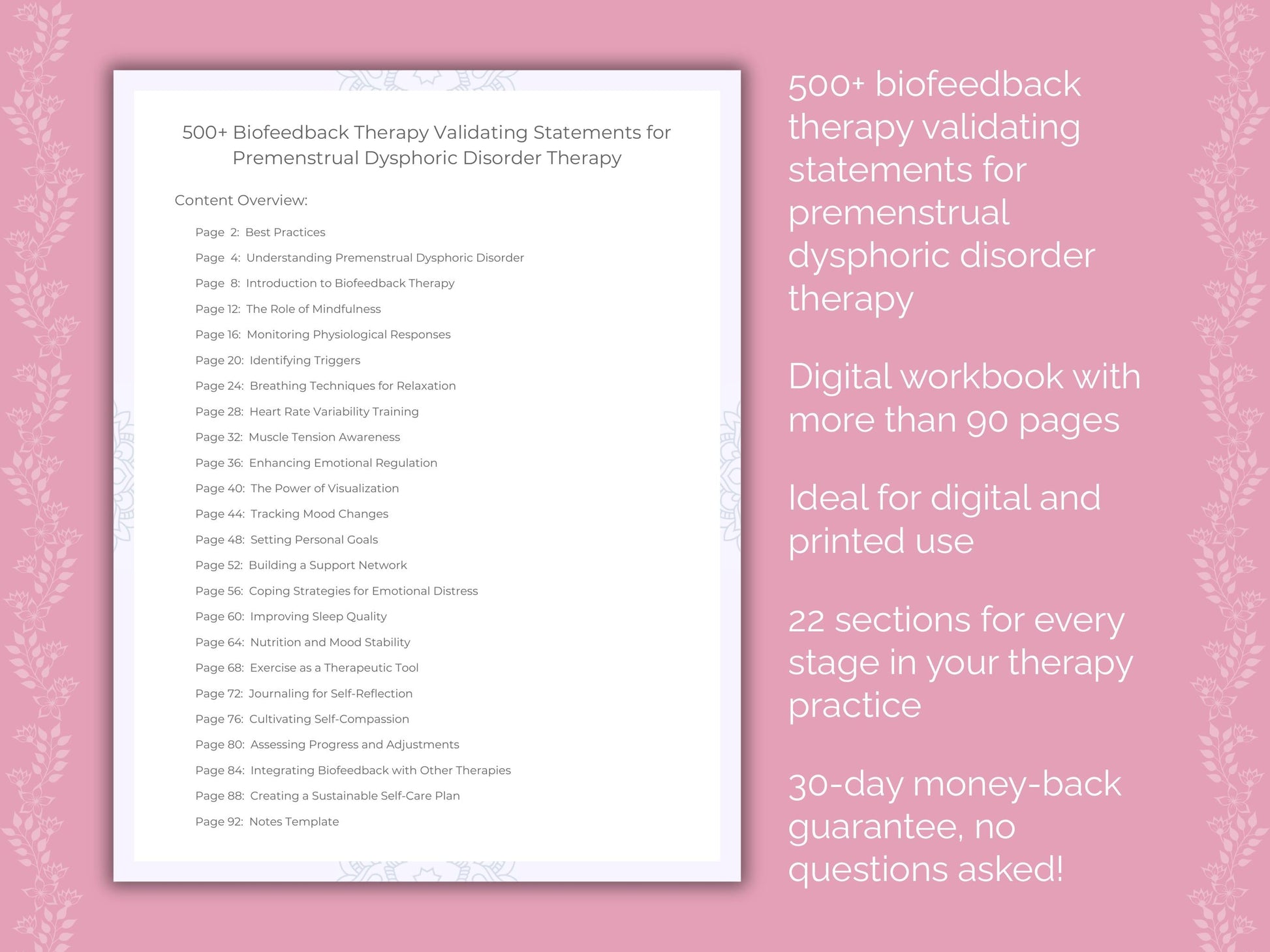 Premenstrual Dysphoric Disorder Biofeedback Therapy Therapist Worksheets