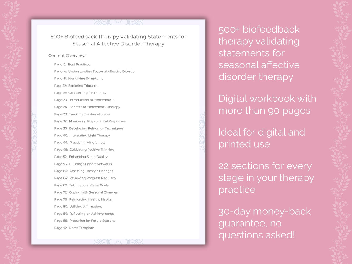 Seasonal Affective Disorder Biofeedback Therapy Therapist Worksheets
