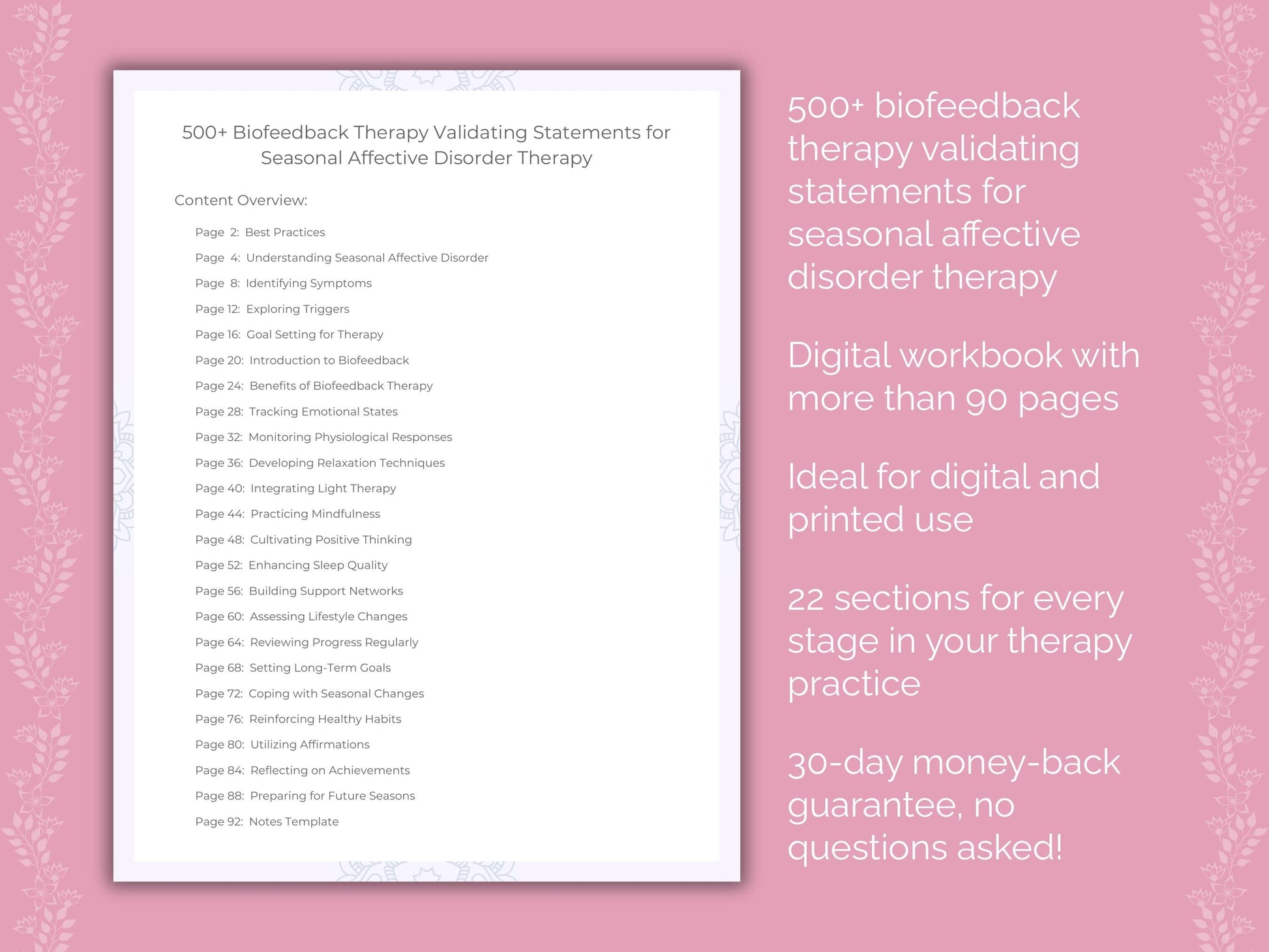 Seasonal Affective Disorder Biofeedback Therapy Therapist Worksheets
