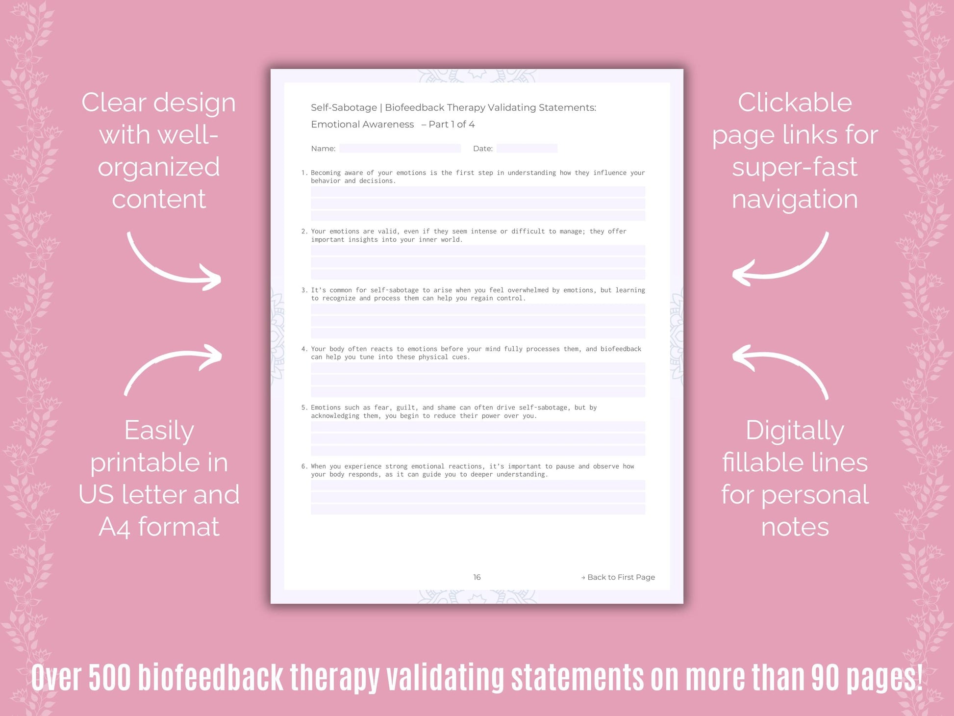 Self-Sabotage Biofeedback Therapy Counseling Templates