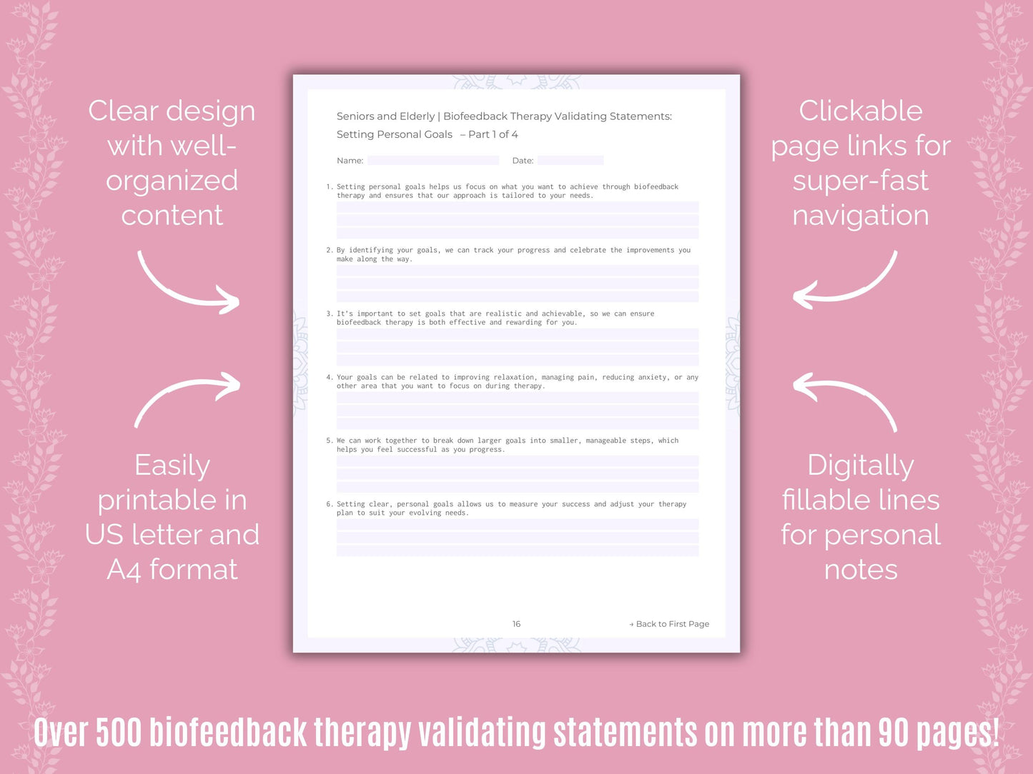 Seniors and Elderly Biofeedback Therapy Counseling Templates
