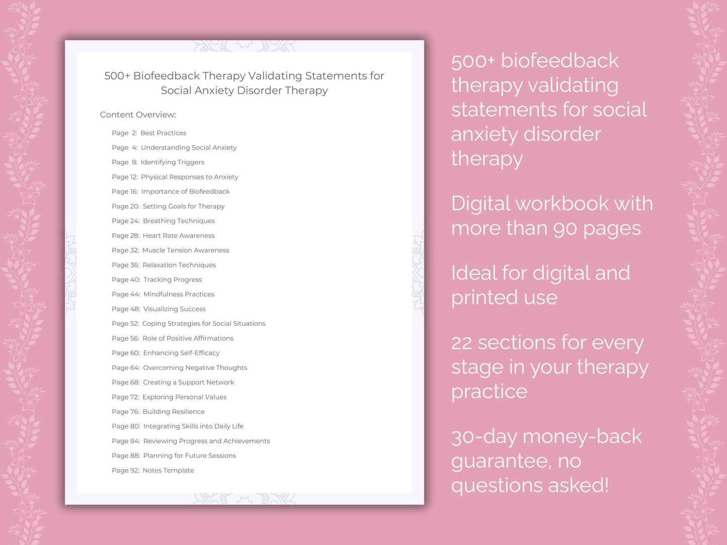 Social Anxiety Disorder Biofeedback Therapy Therapist Worksheets