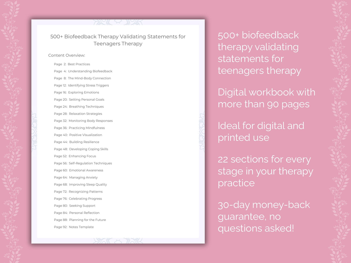 Teenagers Biofeedback Therapy Therapist Worksheets