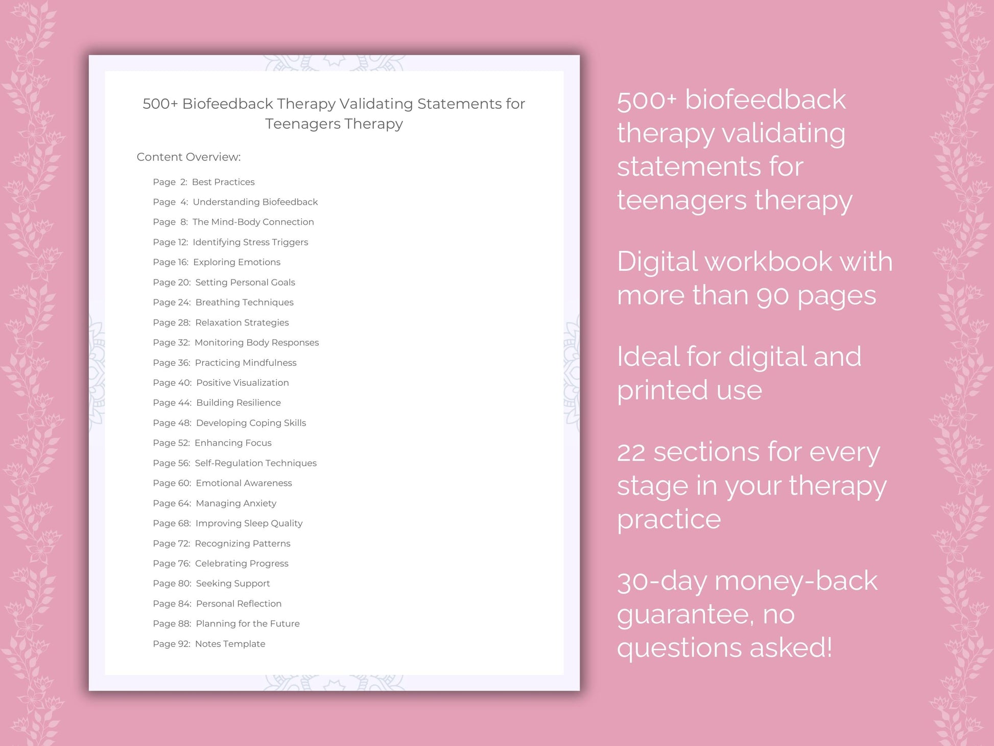 Teenagers Biofeedback Therapy Therapist Worksheets