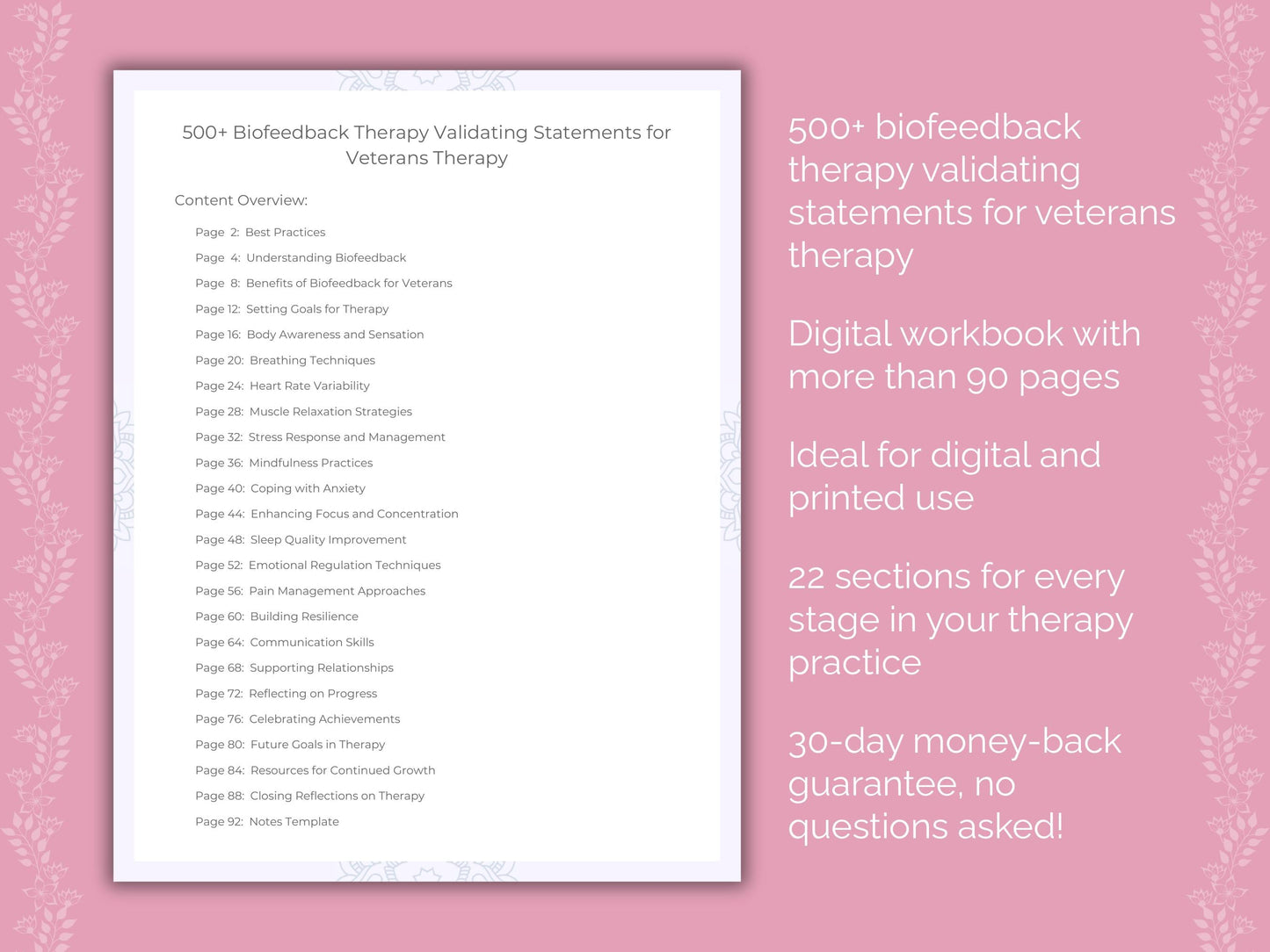 Veterans Biofeedback Therapy Therapist Worksheets
