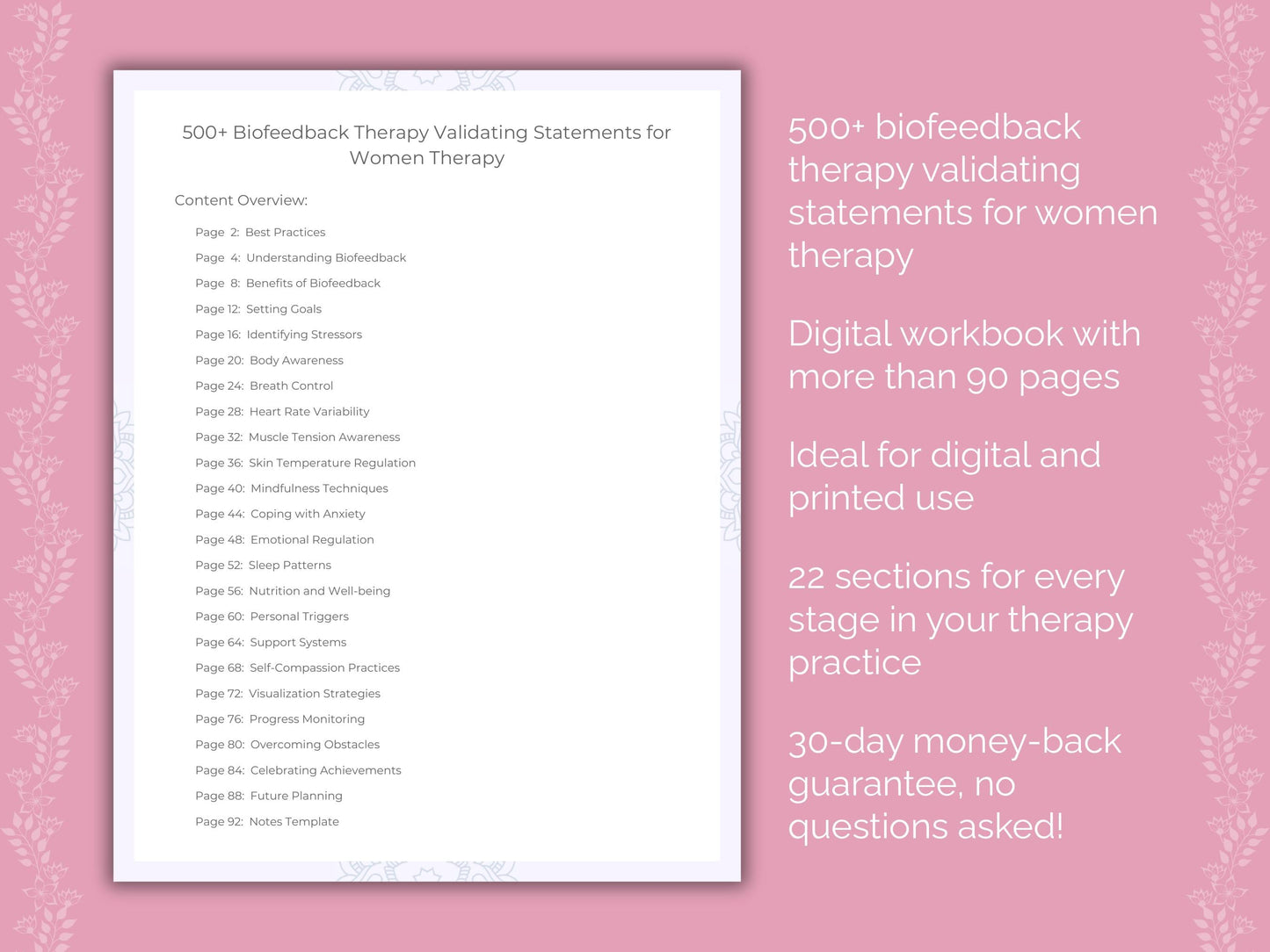 Women Biofeedback Therapy Therapist Worksheets