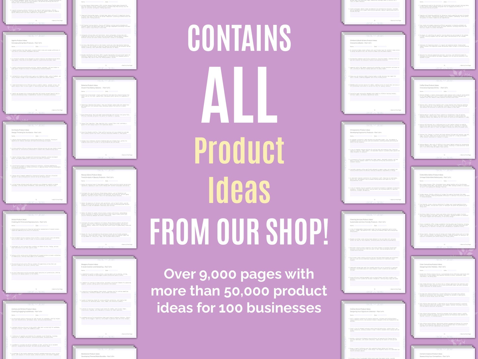 Product Ideas Worksheets