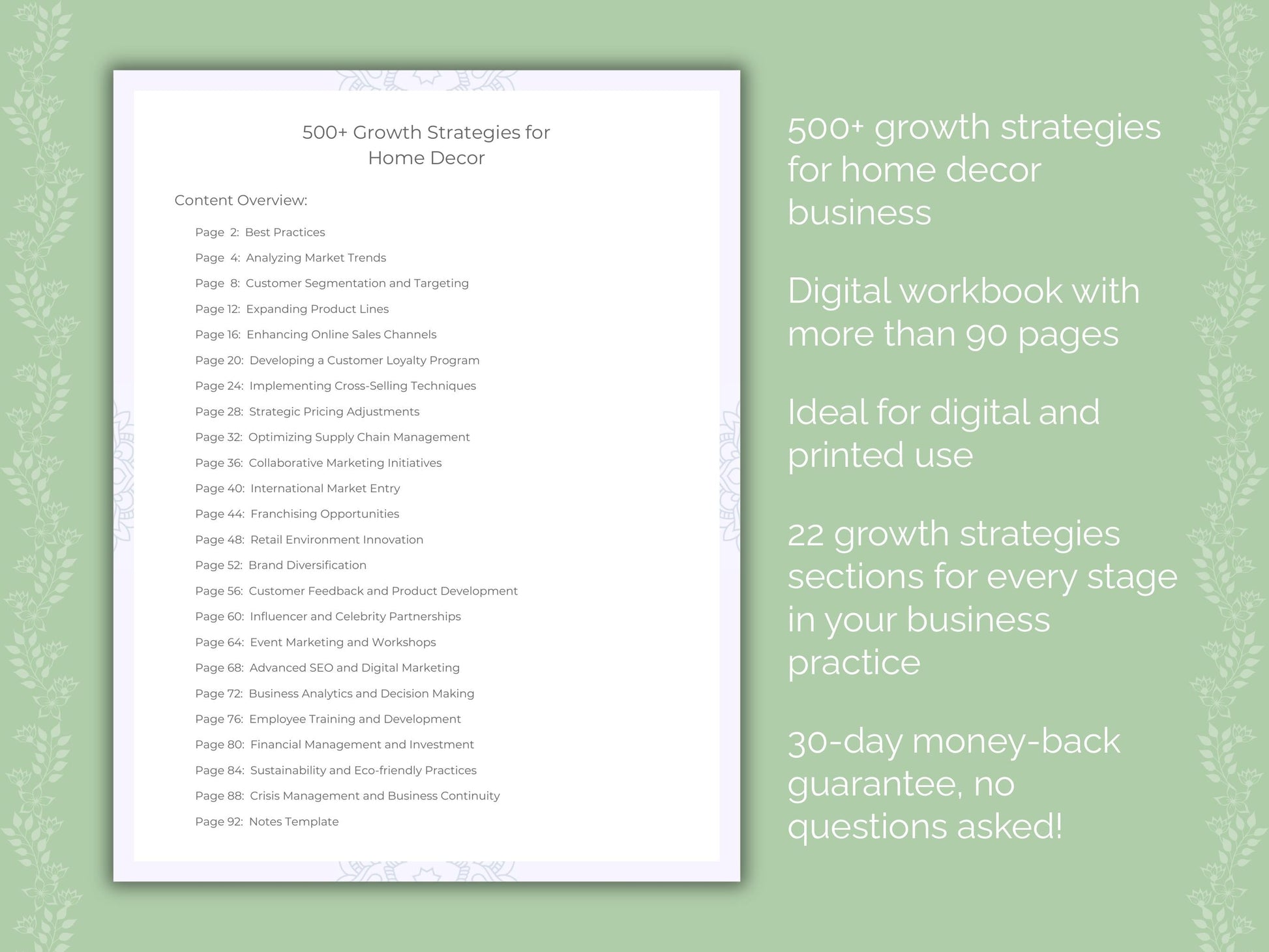 Home Decor Business Worksheets