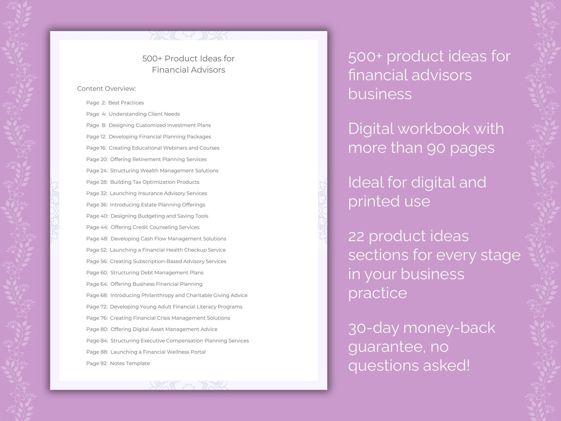 Financial Advisors Business Worksheets