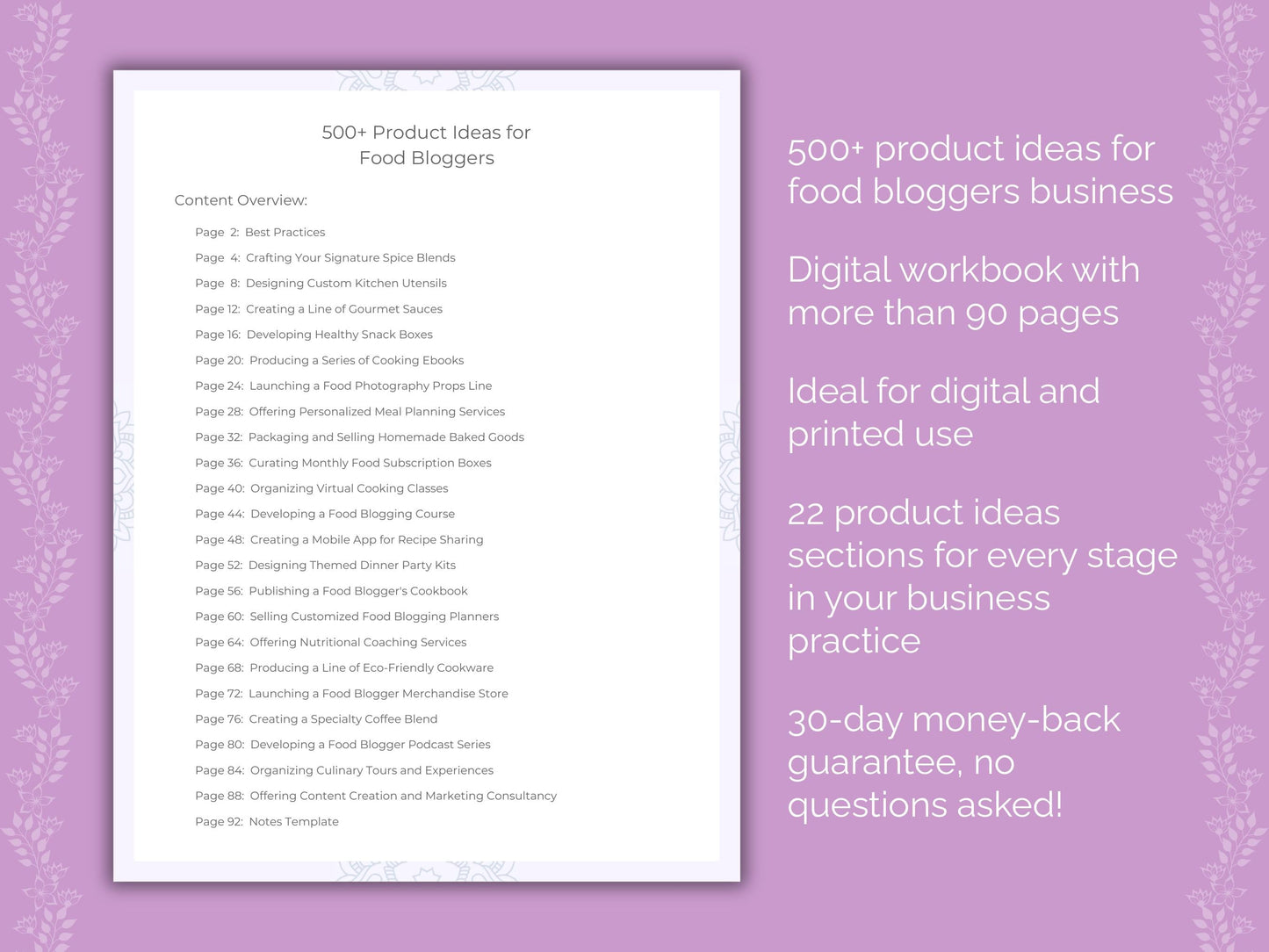 Food Bloggers Business Worksheets