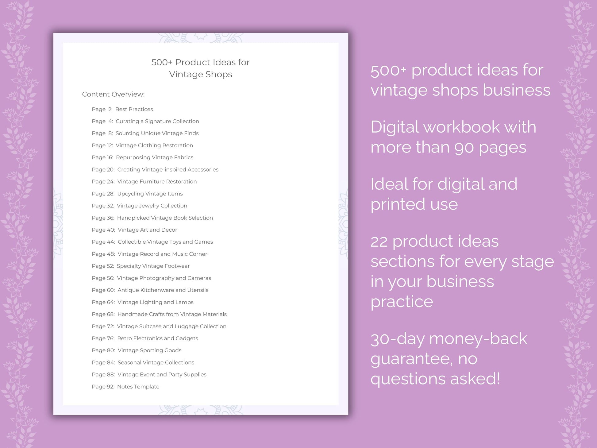 Vintage Shops Business Worksheets