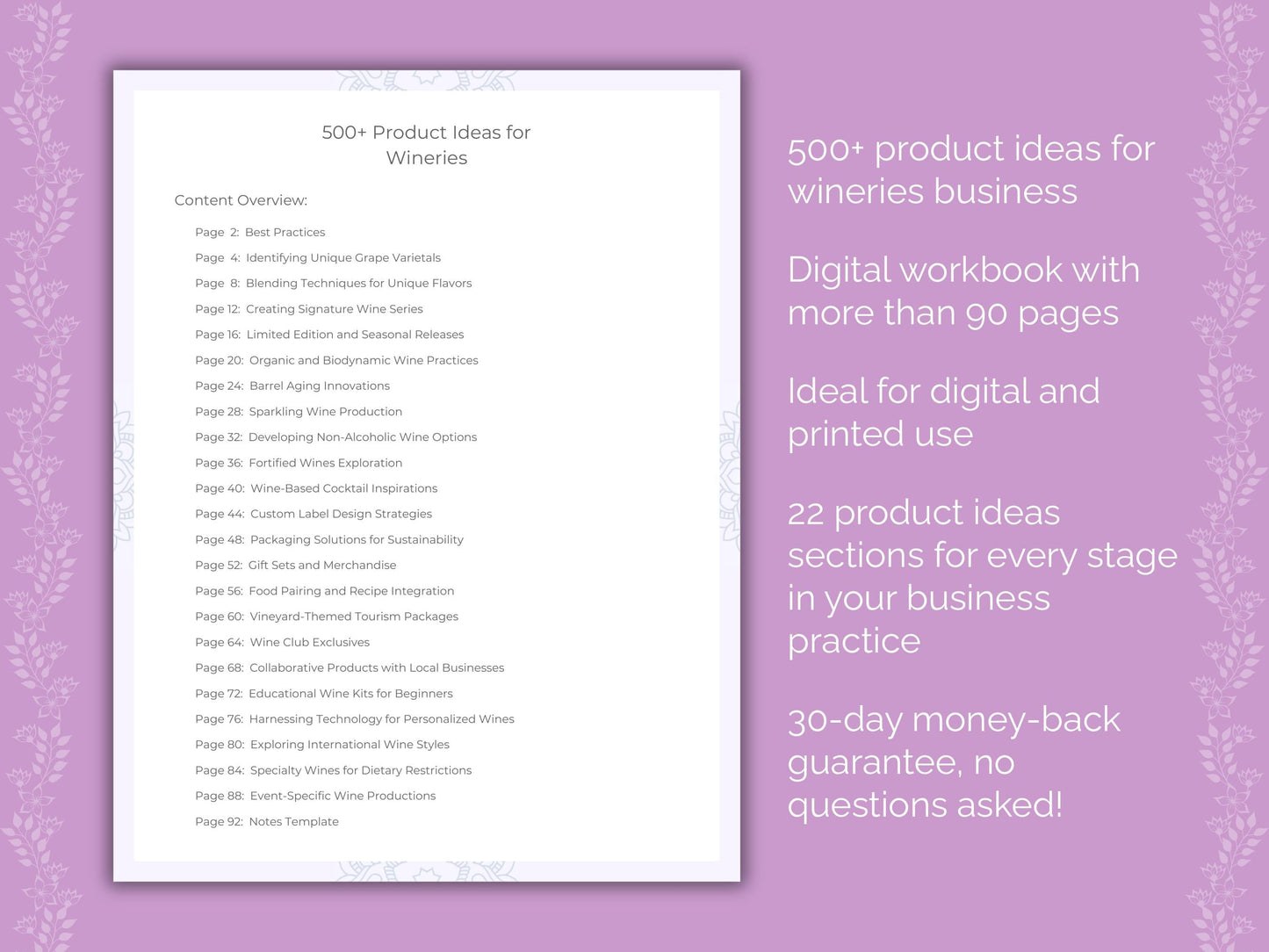 Wineries Business Worksheets