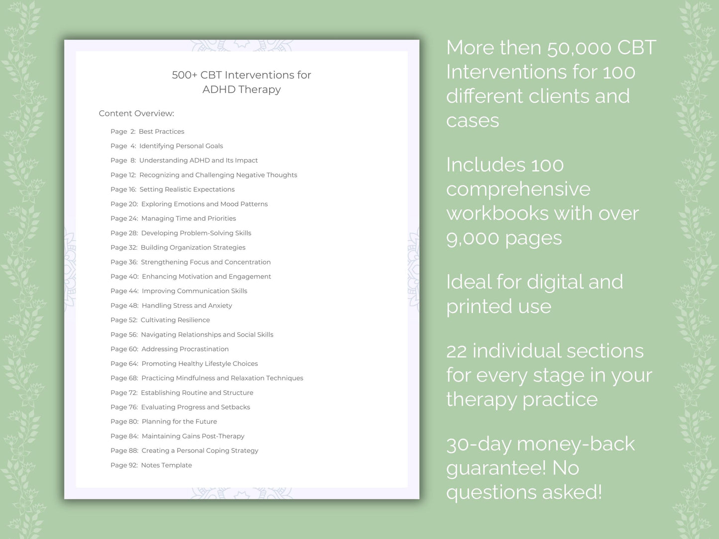 Cognitive Behavioral Therapy (CBT) Interventions Counseling Templates