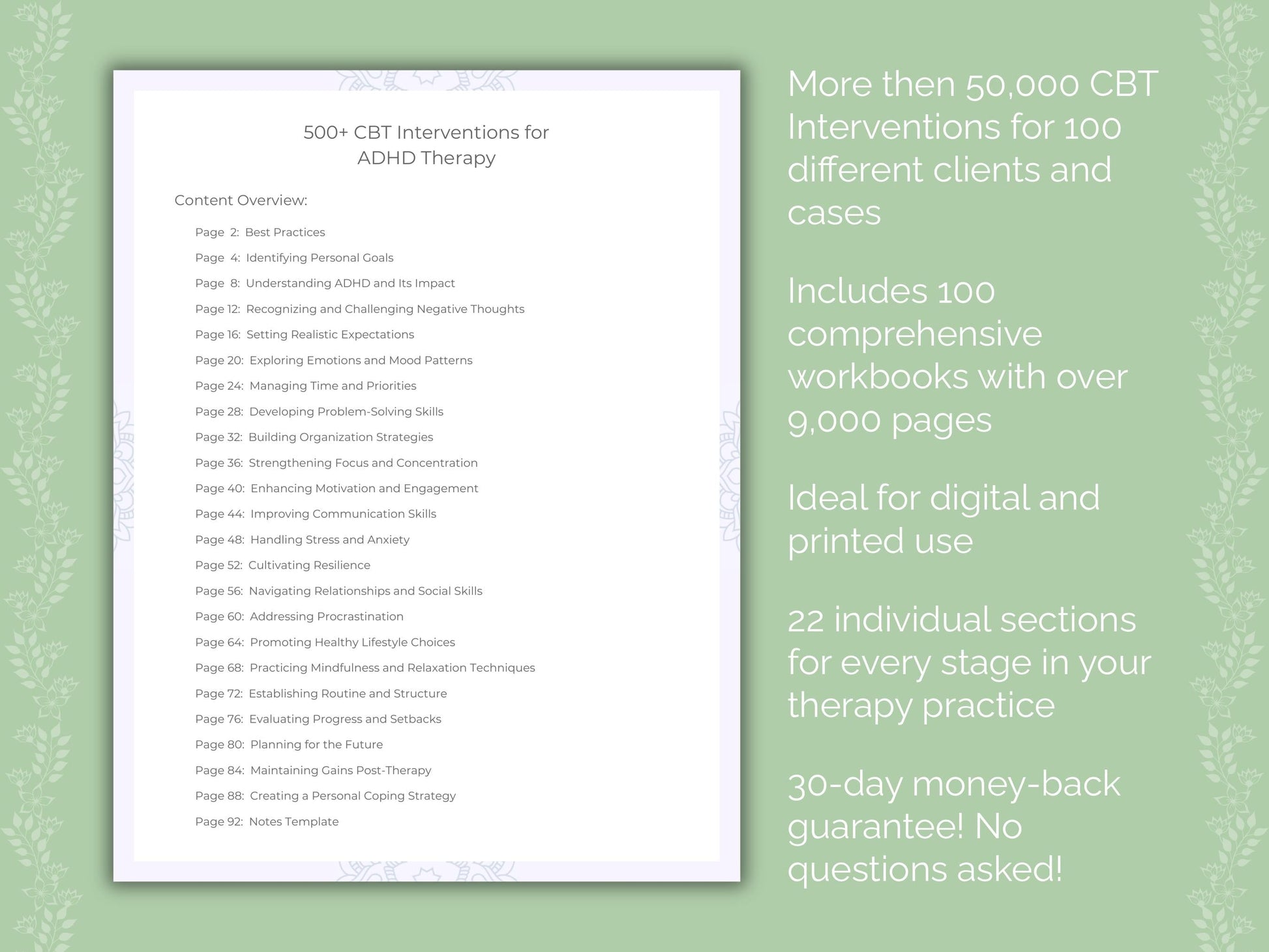 Cognitive Behavioral Therapy (CBT) Interventions Counseling Templates