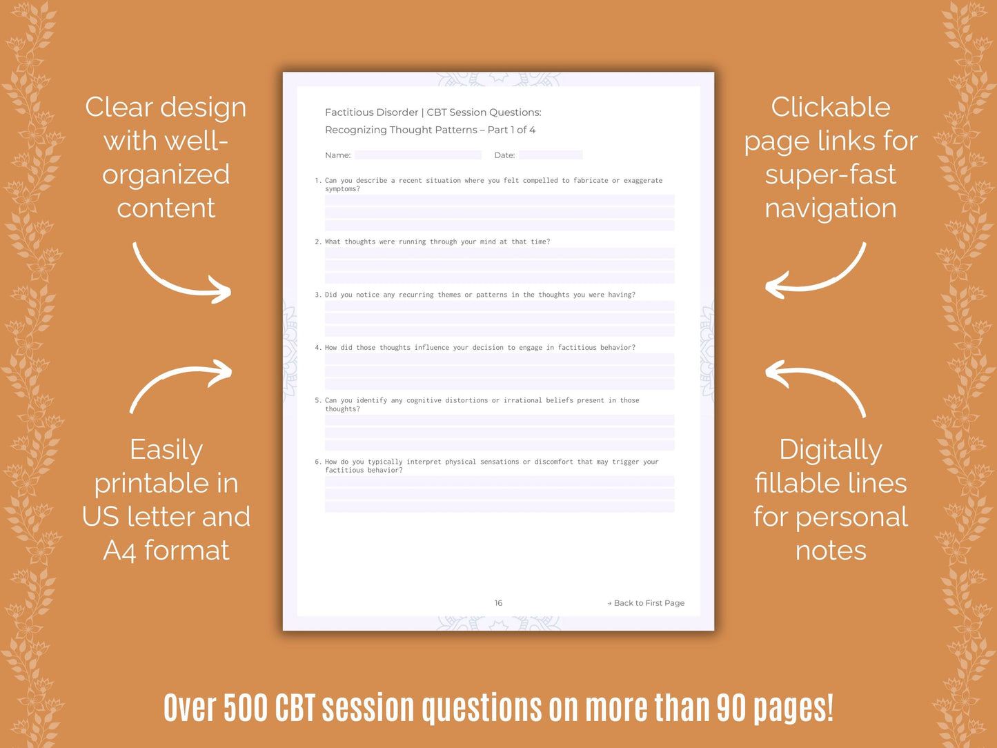 Factitious Disorder Cognitive Behavioral Therapy (CBT) Counseling Templates