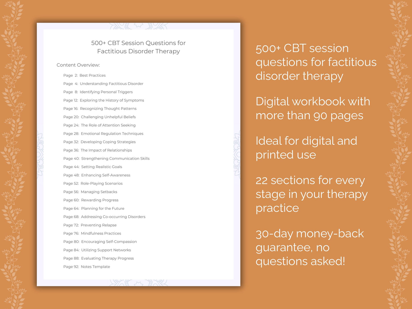 Factitious Disorder Cognitive Behavioral Therapy (CBT) Therapist Worksheets