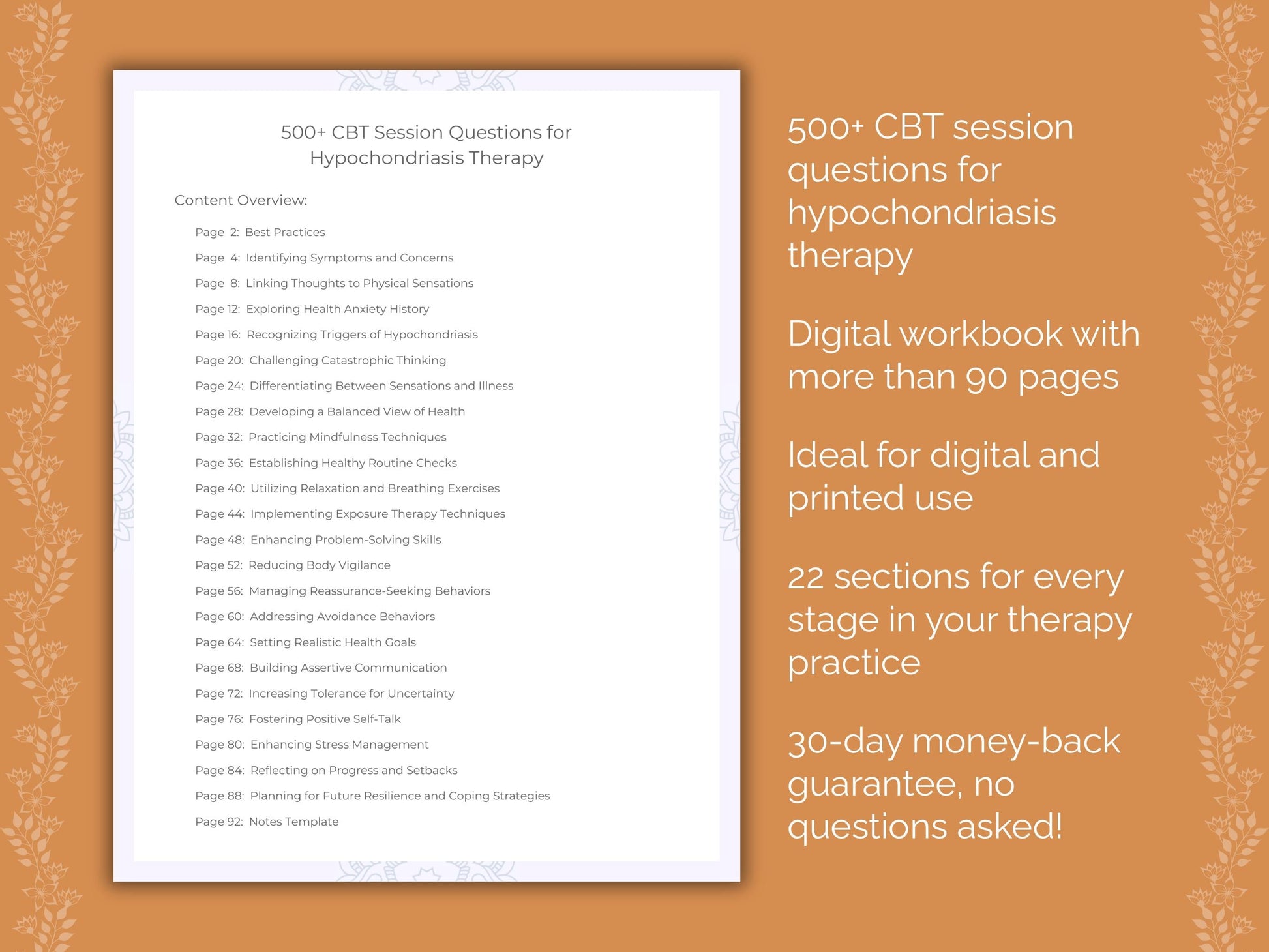 Hypochondriasis Cognitive Behavioral Therapy (CBT) Therapist Worksheets