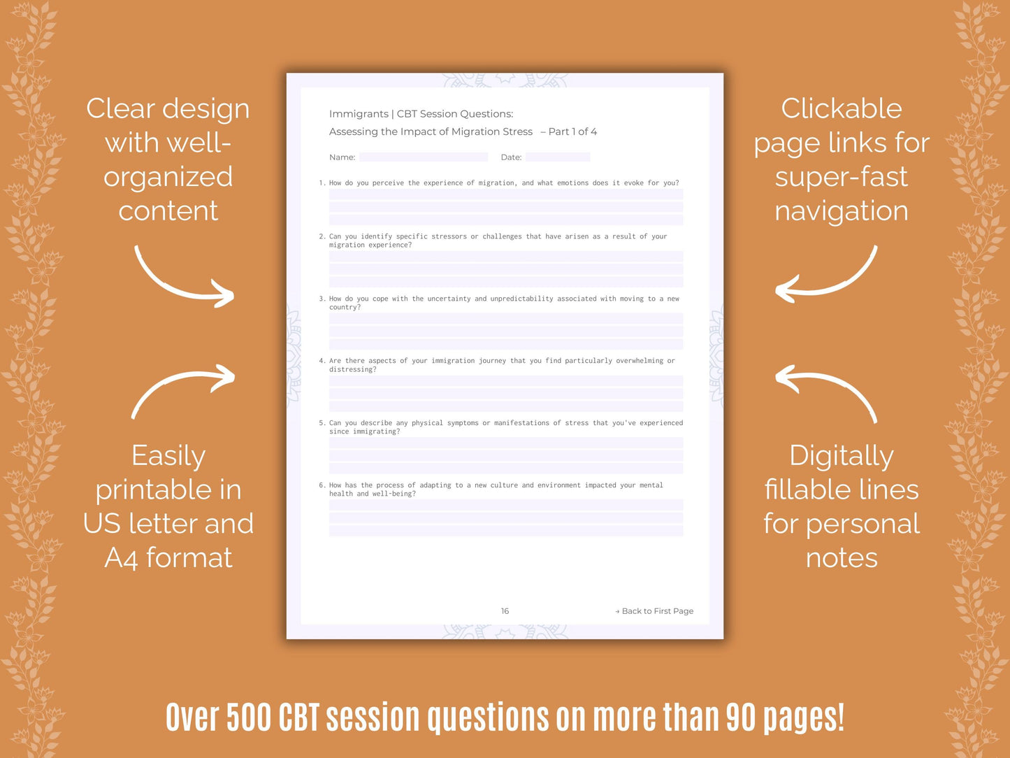 Immigrants Cognitive Behavioral Therapy (CBT) Counseling Templates