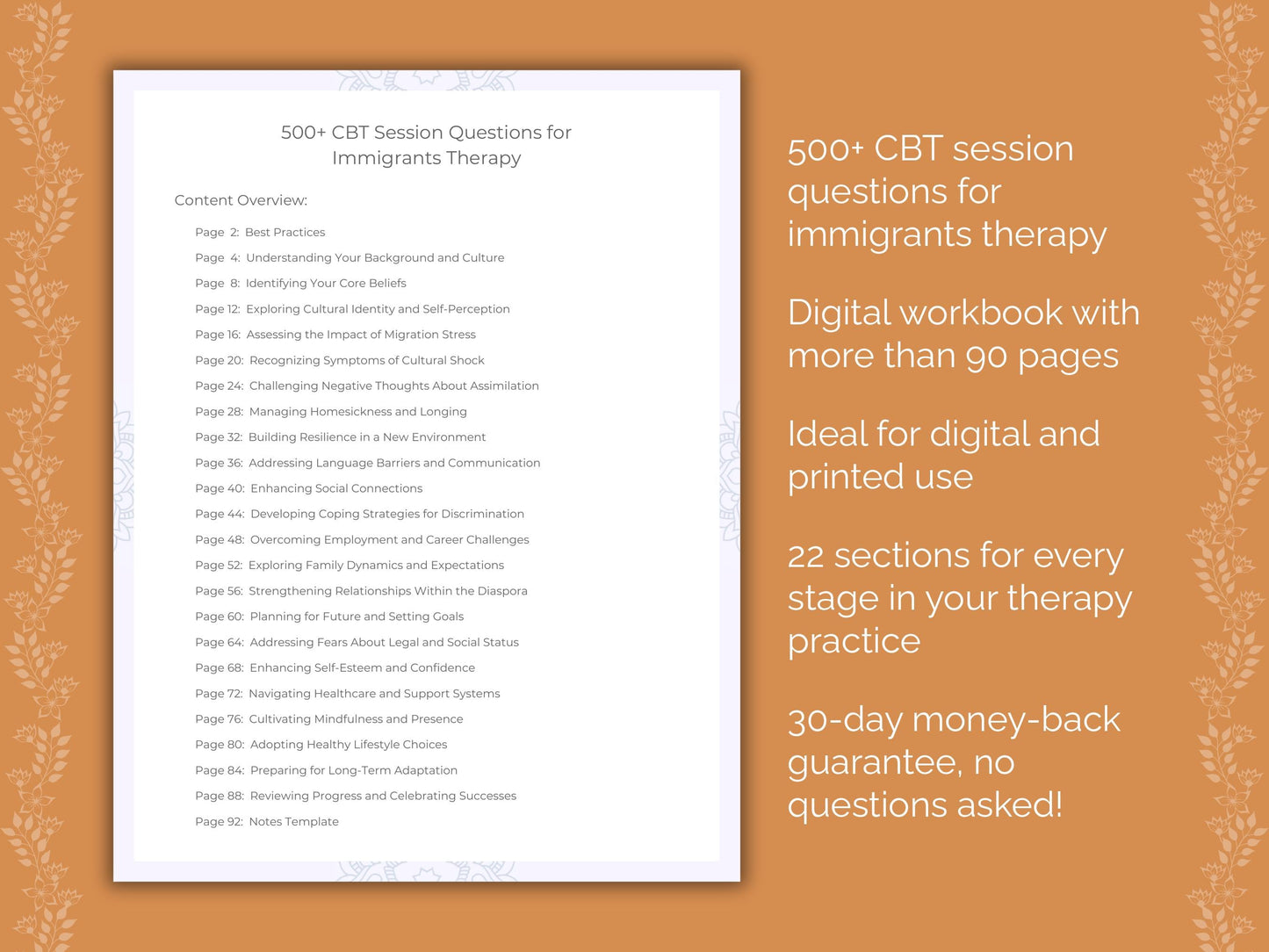 Immigrants Cognitive Behavioral Therapy (CBT) Therapist Worksheets